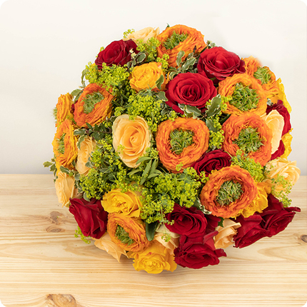 Bouquet majestueux grenat fleurs rouges et oranges 123fleurs bloomyrama