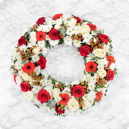 Couronne enterrement Mémoire rouge et blanche 123fleurs comparateur bloomyrama