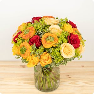 Bouquet majestueux grenat fleurs rouges et oranges 123fleurs bloomyrama