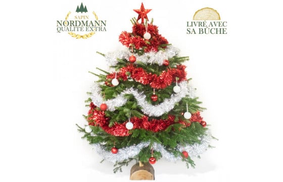 Sapin Nordmann décoré rouge argent Livraison Agitateur floral comparateur bloomyrama