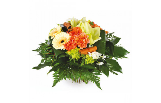 Bouquet confidence orange blanc vert Agitateur floral comparateur bloomyrama