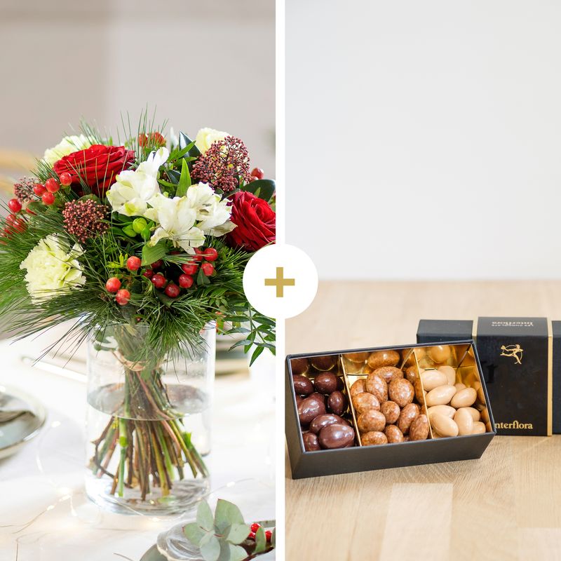 Joyeuses fêtes bouquet de noël amandes au chocolat Livraison Interflora comparateur bloomyrama