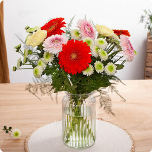 Bouquet Pom-Pom gerberas globulaires œillets jaunes livraison 123 fleurs comparateur bloomyrama