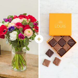 Brassée anémones renoncules multicolores chocolats Livraison Interflora Comparateur de fleurs bloomyrama