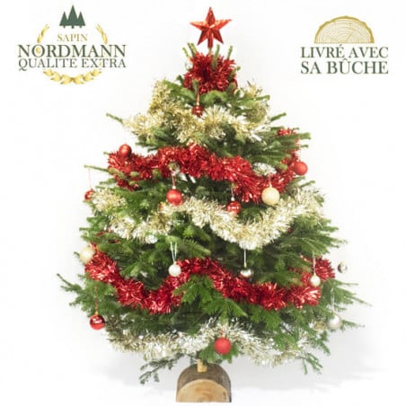 Sapin Nordmann décoré rouge doré Livraison Agitateur floral comparateur bloomyrama