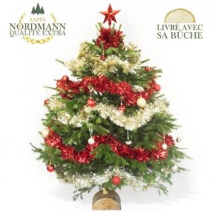 Sapin Nordmann décoré rouge doré Livraison Agitateur floral comparaison bloomyrama